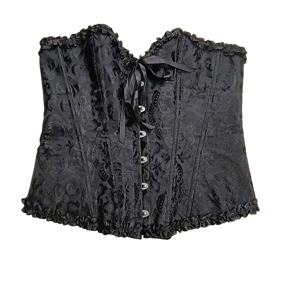 Unbranded Corset Top Women XL Black Damask Floral Lace Up Goth Bustier